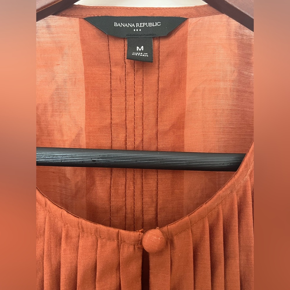 Banana Republic Pintuck Organza Midi Dress Arabian Spice Pumpkin Medium Lined - Picture 2 of 16